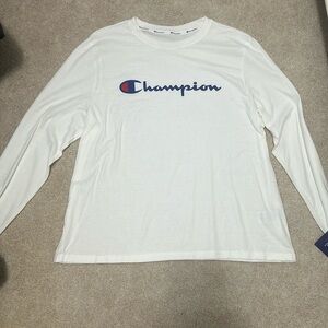 Champion white long sleeve t-shirt; Kid’s size XL